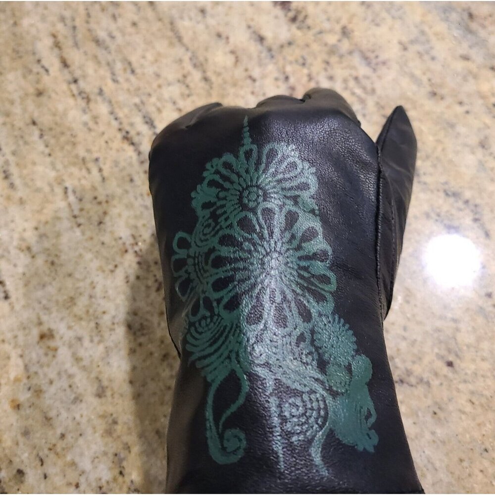New! Women Size XL Black Leather Lined 10" Gloves Henna Tattoo Fairy Whimsigoth - Picture 11 of 16